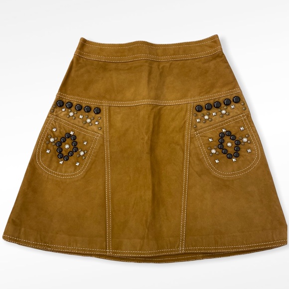 Coach Runway Tan Lamb Suede Studded Skirt NWOT Size 4 - Picture 8 of 8